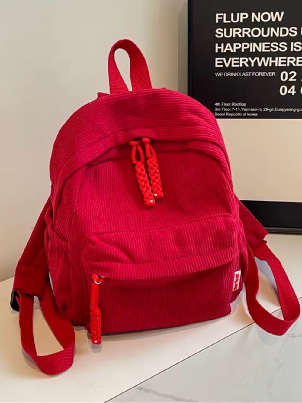 Red Corduroy Backpack - Bao Yo Everyday Bag NWT